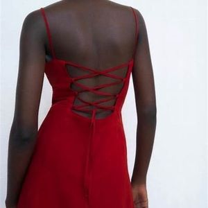 Zara mini dress with bow lace-up red size S NWT